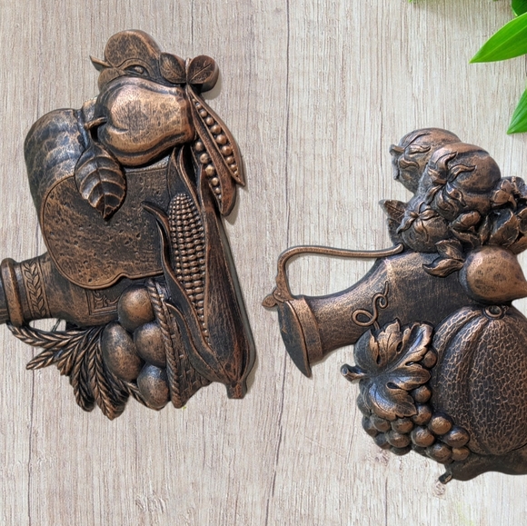 1975 Copper Tone Fruit Harvest Kitchen Wall Decor Syroco Wall Hangings x 2 - Picture 3 of 9